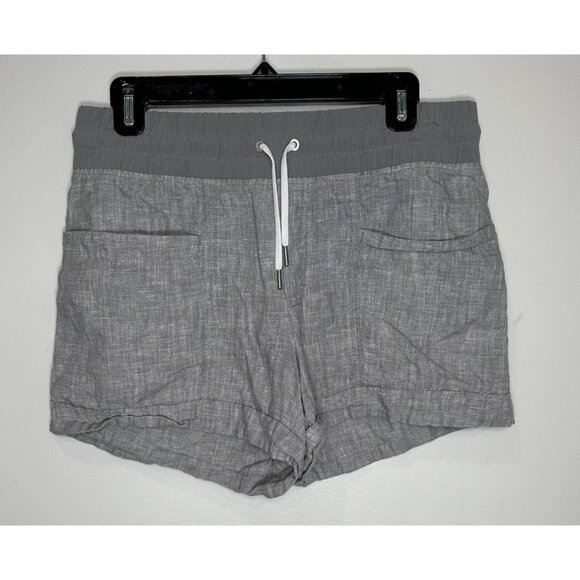 Athleta Cabo Linen Shorts Womens 8 Gray Pull On Drawstring Casual Vacation Beach - Picture 1 of 8